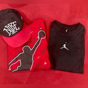 2 Boy’s Size Small 8-10 Air Jordan T shirts Dri-Fit Nike Baseball Hat